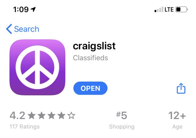Craigslist App Store Listing
