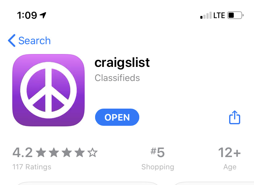 Craigslist App Store Listing