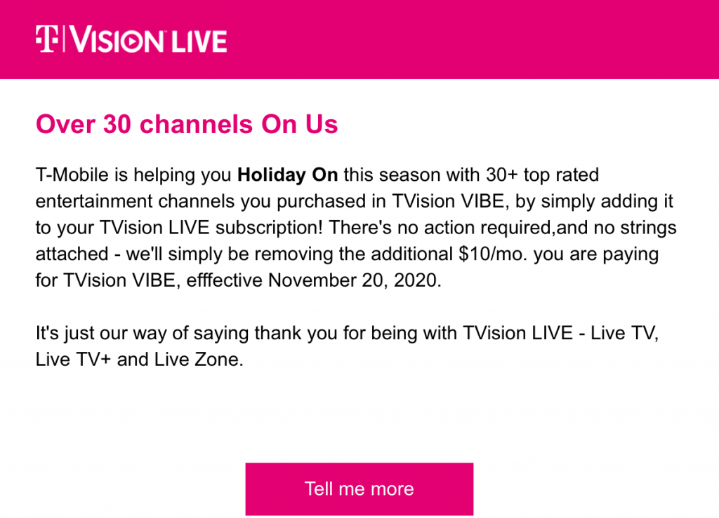 T-Mobile Free Channels Email