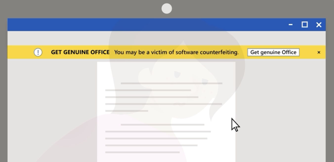 Microsoft Office Piracy Warning