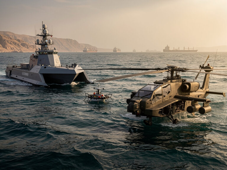 US Army Apache Ditches in Strait of Hormuz; Unmanned Sea Hunter Completes First Autonomous Pilot Rescue